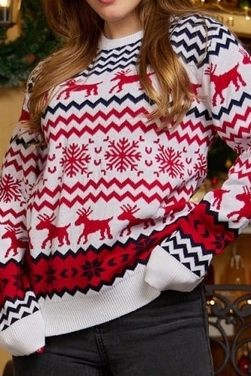 Woochic pull de Noël motif neige col en rond blanc S